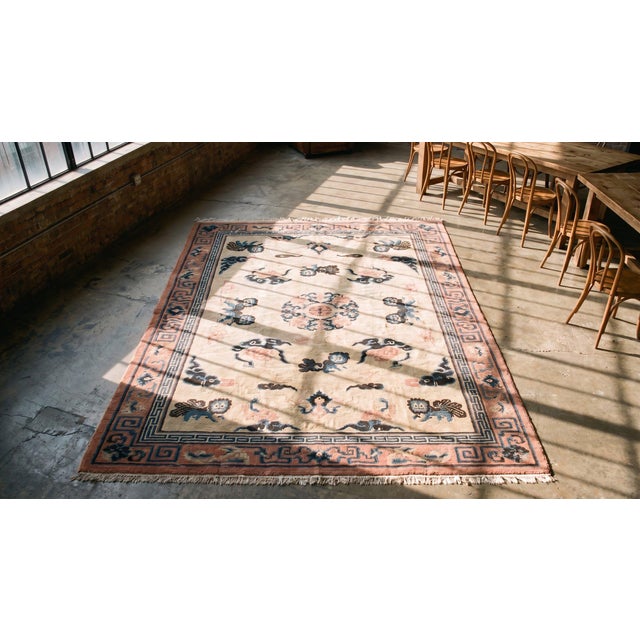 Remarkable Beige Background Color With Small Monkey in a Ningxia Style Antique Chinese Rug For Sale - Image 14 of 15