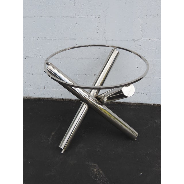 Metal Milo Baughman Style Chrome Glass Top Jax Tables a Pair 6571 For Sale - Image 7 of 18