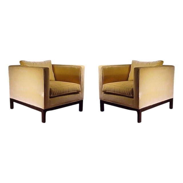 Pair of Yellow Cube Club Chairs By Edward Wormley for Dunbar For Sale