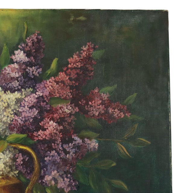 Vandewalle, Still Life Painting with Lilacs, 1960s, Canvas For Sale - Image 8 of 16