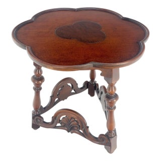 Clover Shape Top Carved Triangle Base Side Lamp End Center Occasional Table For Sale