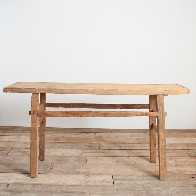 Brown Antique Rustic Elm Console Table For Sale - Image 8 of 10