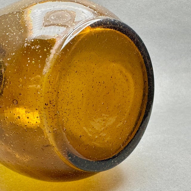 Vintage Minimalist MCM Hand Blown Amber Glass Vase With Bubble Detail For Sale - Image 9 of 9