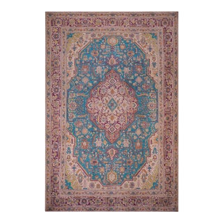 Shabby Chic 1990's Vintage Blue/Purple Wool Rug - 7'7'' X 11'2'' For Sale