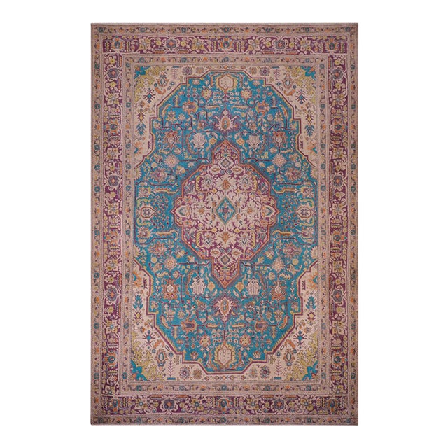 Shabby Chic 1990's Vintage Blue/Purple Wool Rug - 7'7'' X 11'2'' For Sale