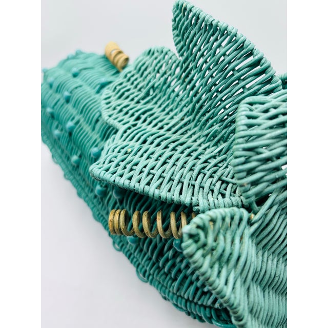 Teal Vintage Artisan Wicker Turquoise Eggplant W/ Lid For Sale - Image 8 of 8