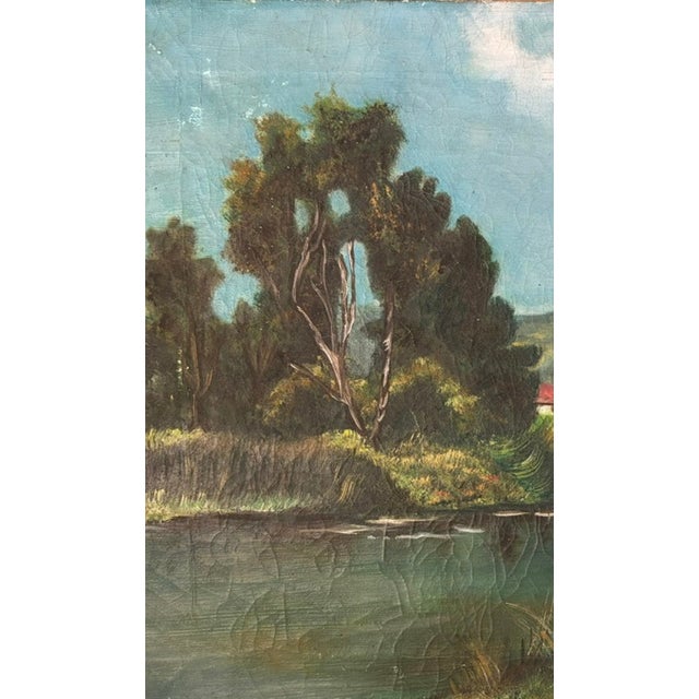 Early Oil on Canvas - House and a Lake - Signed For Sale - Image 4 of 8