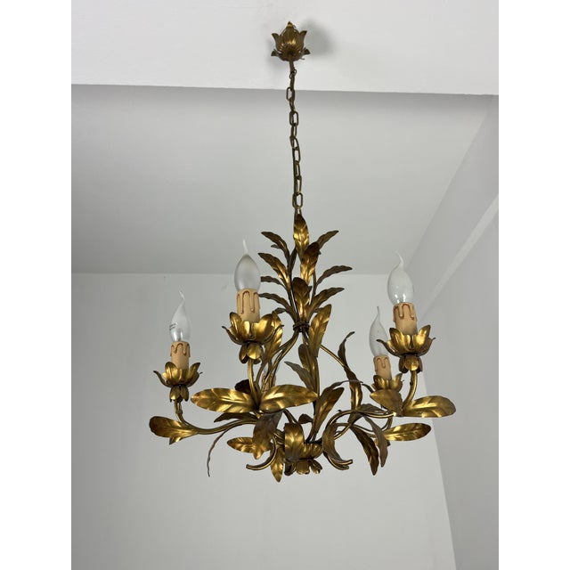 Italian Five-Light Wrought Iron Chandelier, 1950s For Sale - Image 7 of 12