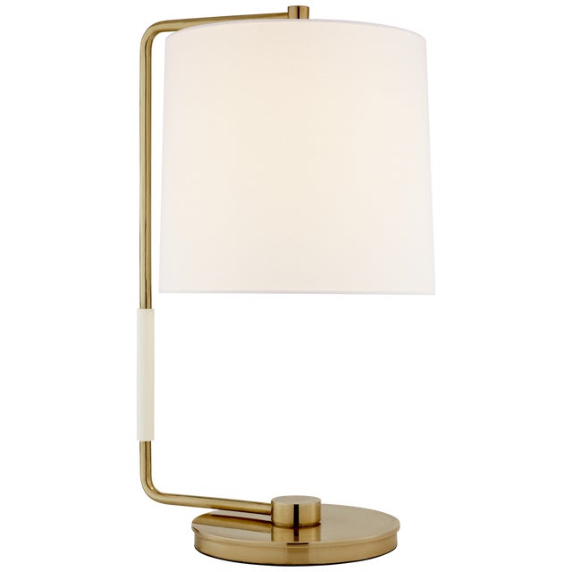Modern Barbara Barry by Visual Comfort Signature Swing Table Lamp in Soft Brass with Linen Shade For Sale - Image 3 of 3