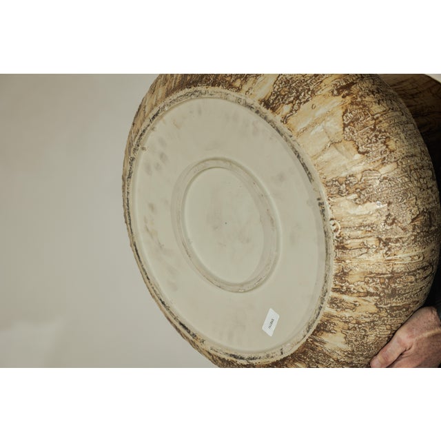 Large Artisan Studio Ceramic Vase with Textured Cream and Earth-Tone Glaze For Sale - Image 13 of 18