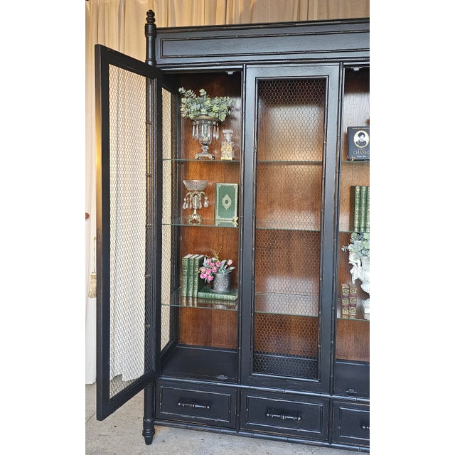 Faux Bamboo Cabinet, Black 1950's Display Cabinet For Sale - Image 13 of 17