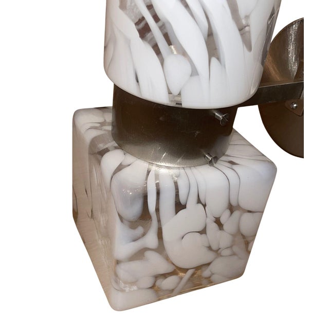 Glass 1970's Murano Art Glass Single Wall Sconce in White Mottled Glass For Sale - Image 7 of 8