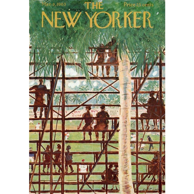 Original vintage New Yorker magazine cover dated March 9 featuring a Baseball Spring Training theme. Cover art by Garrett...