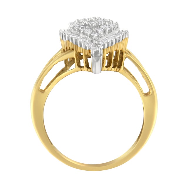 Haus of Brilliance 10K Yellow Gold 1/2 Cttw Round and Baguette-Cut Diamond Pear Ring (I-J Color, I1-I2 Clarity) - Size 7 For Sale - Image 4 of 6
