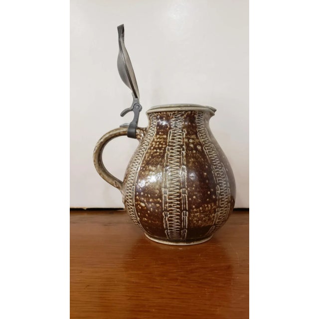 Brown Circa 1890 German Raeren Stoneware Lidded Jug With Tudor Style Rose Seal For Sale - Image 8 of 11