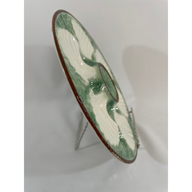 1930s French Longchamp Green and White Majolica Oyster Plate For Sale - Image 12 of 14