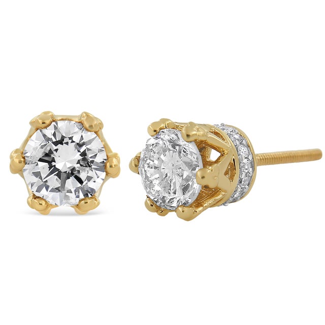 With regal hidden details, these diamond stud earrings are anything but ordinary. From the front, these 14kt yellow gold...