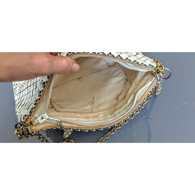 Mid-Century Modern Vintage Whiting & Davis White Mesh Purse With Gold Chain For Sale - Image 3 of 5