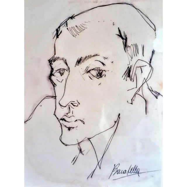 1970s Paolo Baratella, Portrait of a Journalist, 1970s, Ink Drawing For Sale - Image 5 of 5