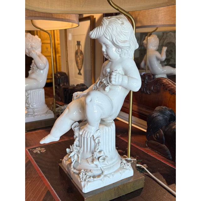 1960s Italian Blanc Du Chin Cherub Lamps - a Pair For Sale - Image 14 of 17