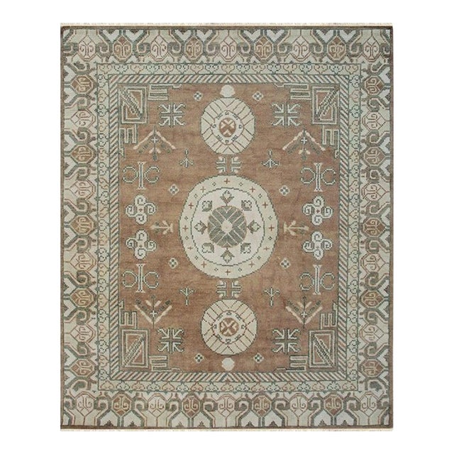 8x10 Brown Hand-Knotted Wool Triple Medallion Classic Traditional Carpet Rug For Sale