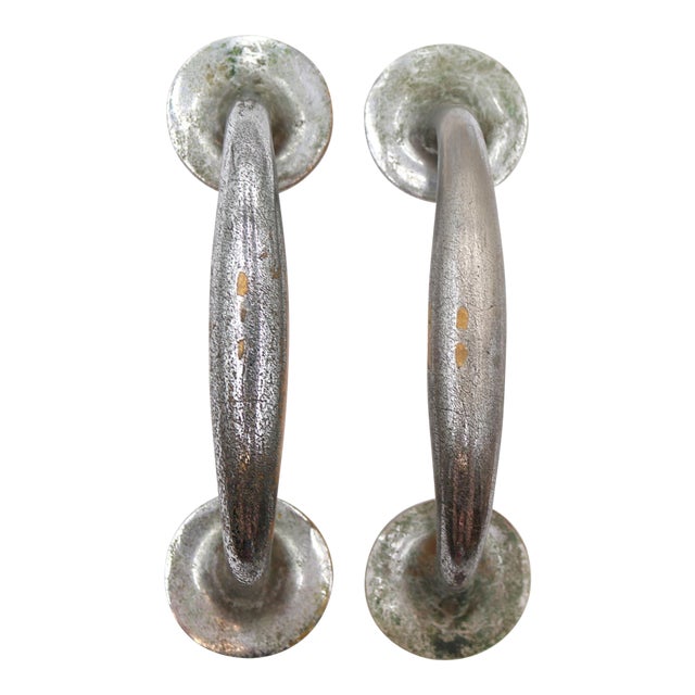 Pair of Vintage 7.5 In. Nickeled Brass Door Pull Handles For Sale