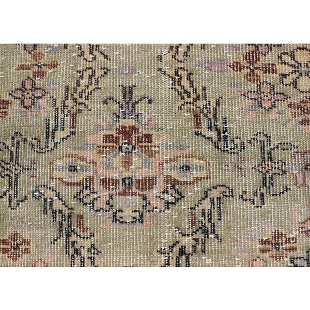 Mid-Century Modern Turkish Rug With Mid-Century Modern Design in Light Green 3.10 X 7.4 For Sale - Image 3 of 8