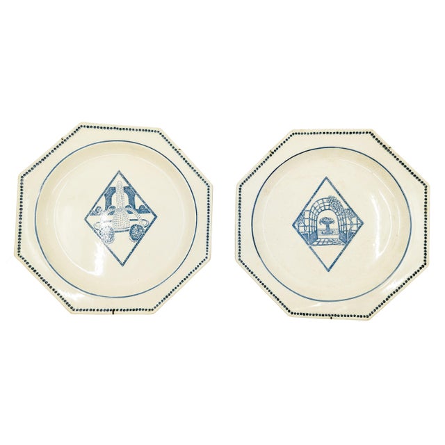 Art Deco Blue and Ivory Ceramic Plates from Atelier Primavera, 1930s, Set of 2 For Sale - Image 11 of 11