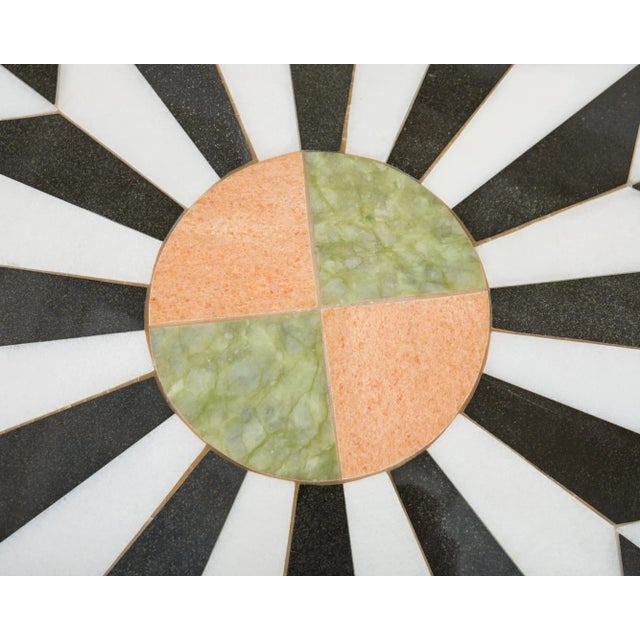 Metal Michael Taylor Attributed Stone Pietra Dura Marble Center Table For Sale - Image 7 of 12