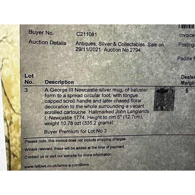 Rare 18th Century Georgian Sterling Silver Tankard, Newcastle Dated 1774 by Silversmith John Langlands For Sale - Image 14 of 14