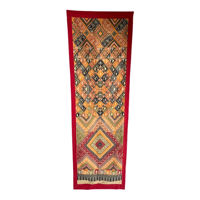 Mid 20th Century Colorful Hand-Embroidered Runner For Sale