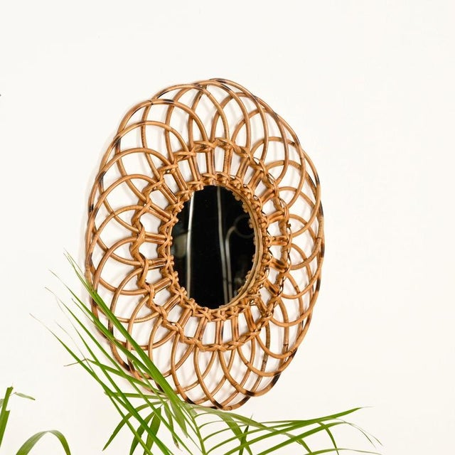 Round Organic Mirror in Rattan and Wicker by Franco Albini, Italy, 1960s For Sale - Image 6 of 13