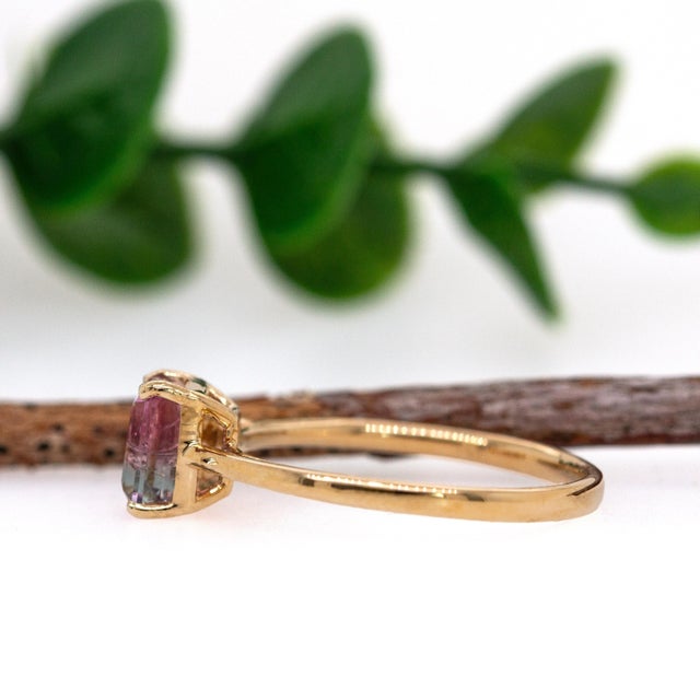 2020s 1ct Bi-Color Tourmaline and Earth Mined Accented Diamonds Ring in 14k Solid Gold For Sale - Image 5 of 7