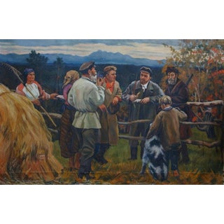 1970s Lenin and the Peasants, Oil Painting, Socialist Realism 118-178 For Sale