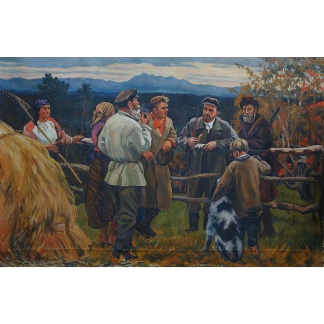 1970s Lenin and the Peasants, Oil Painting, Socialist Realism 118-178 For Sale