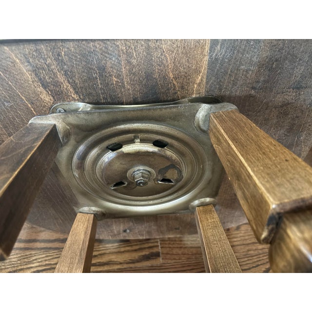 1981 Vintage Oak Swivel Bar Stools, Attributed to Virginia House, Set of 3 For Sale - Image 9 of 12