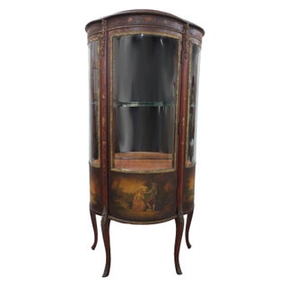 1910s Gilt Bow-Front Hand-Painted Vitrine For Sale