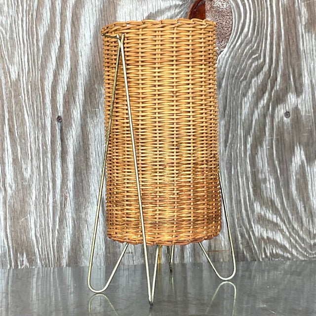 Vintage 1951 Moma Coastal Paul Mayen Woven Rattan Lamp For Sale In West Palm - Image 6 of 6