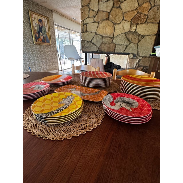 West Elm West Elm Melamine Plates With Colorful Geometric Prints & Animal Illustrations by Artist Rachel Kozlowski From 2013 Collaboration - Set of 35 For Sale - Image 4 of 10