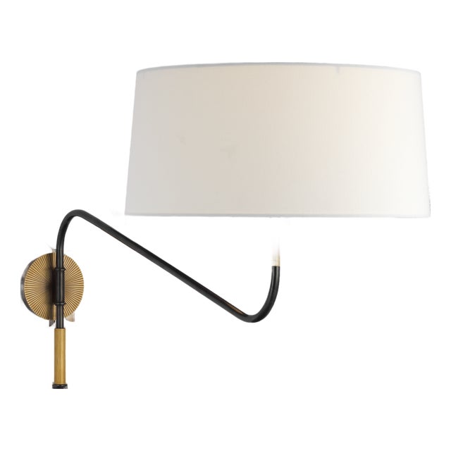 Thomas O'Brien for Visual Comfort Signature Canto Grande Swinging Wall Light in Bronze and Brass with Linen Shade For Sale
