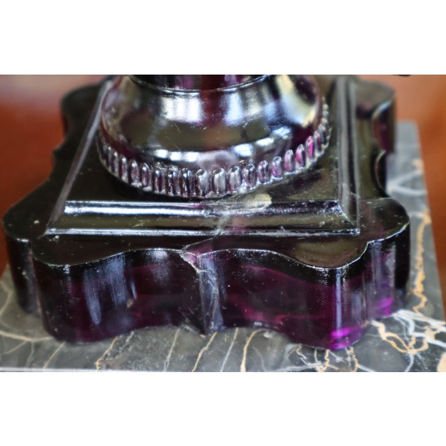 Antique Amethyst Owl & Shield Converted Lamps, Attributed to Boston & Sandwich—Pair For Sale - Image 10 of 18