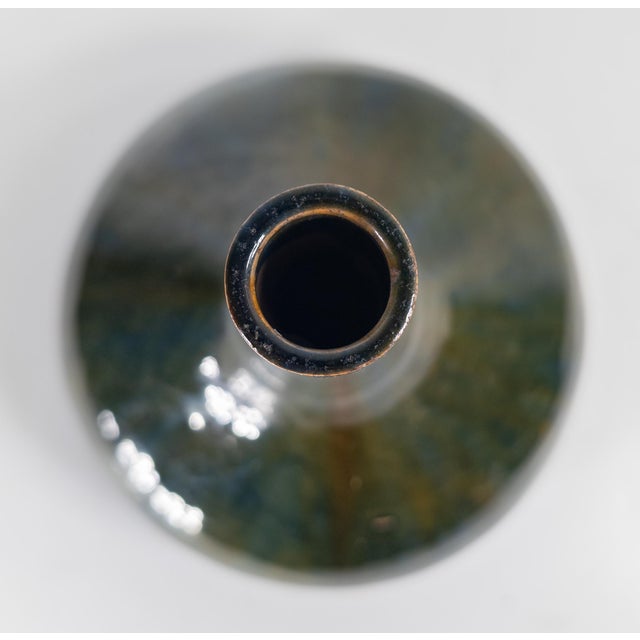 Ceramic 19th Century German or Austrian Olive Green Glazed Majolica Bottle Vase For Sale - Image 7 of 12