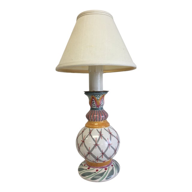 Vintage MacKenzieChilds Majolica Ceramic Hand Painted PinkGray Candlestick Lamp Chairish