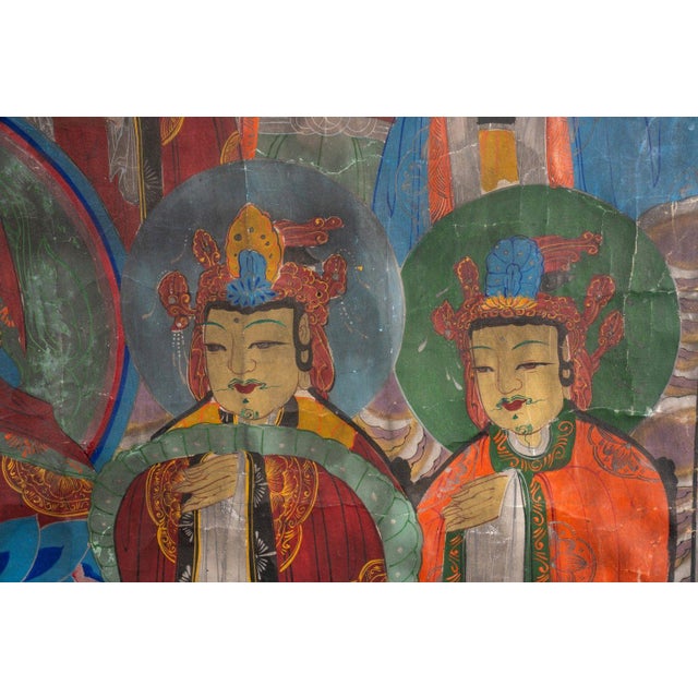 Large 19th Century Tibetan Thangka Painting of Buddha and Attendant Deities For Sale - Image 9 of 11