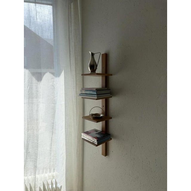 Mid Century Solid Oak Asymmetrical Wall Rack For Sale - Image 3 of 10