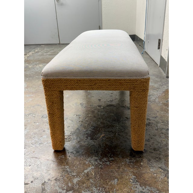 Coastal Rope Wrapped Upholstered Bench For Sale - Image 4 of 12