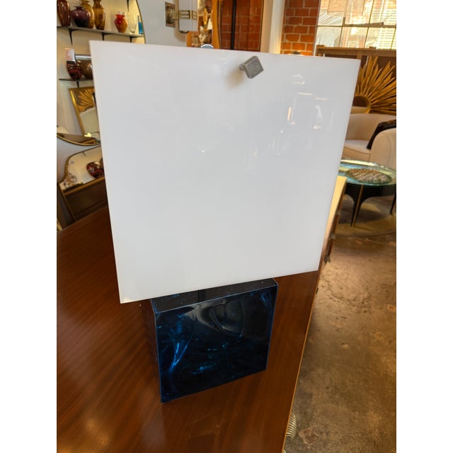 Blue Table Lamp With Blue Murano Glass Base and Acrylic Shade, 1970s For Sale - Image 8 of 9
