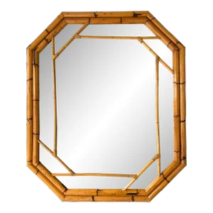 Bamboo Octogonal Beaded Mirror by Vivai Del Sud. Italy, 1970s