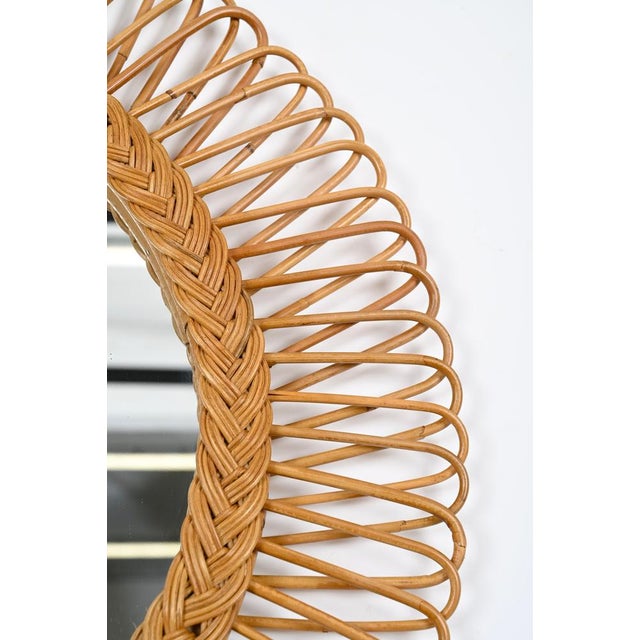 Gold Mid-Century Italian Bamboo and Wicker Round Mirror by Franco Albini, 1960s For Sale - Image 8 of 13