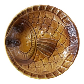 Vintage Sarrequemines Ceramic Bowl, French, Glazed Finish, Fish Motif For Sale